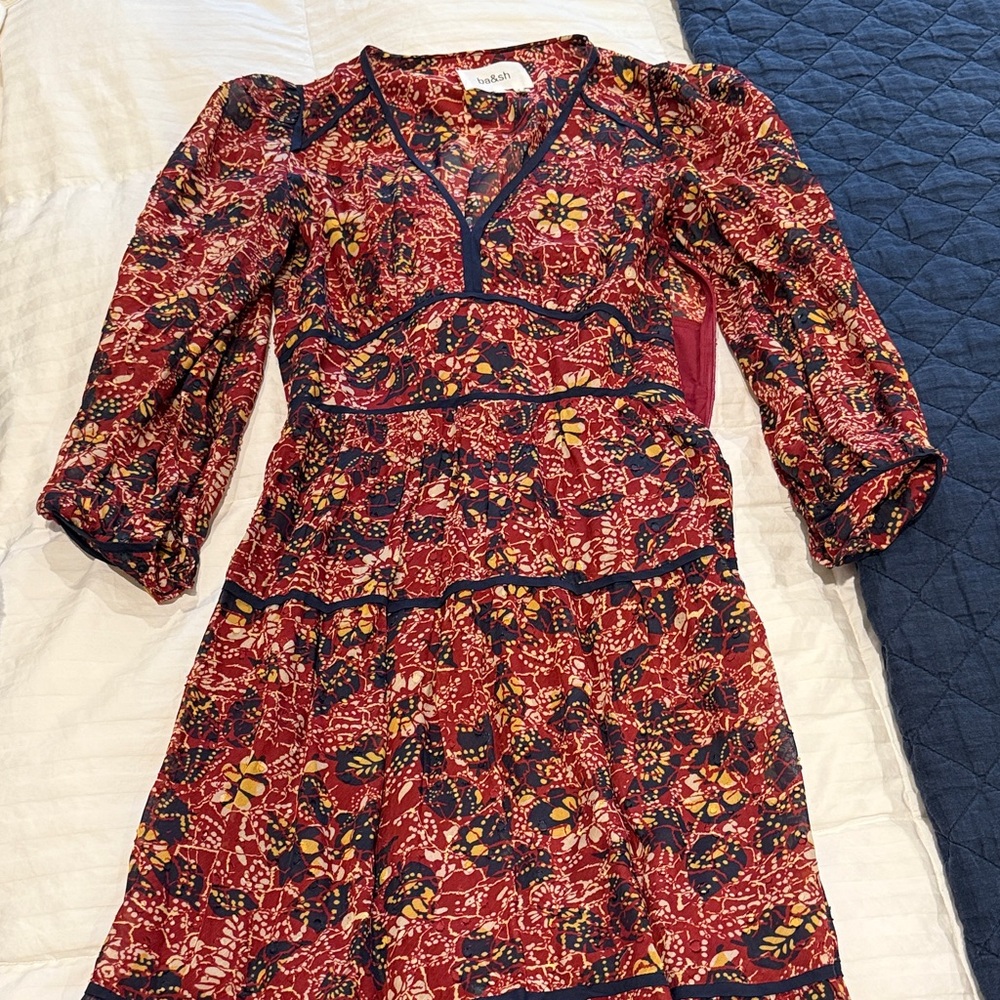 ba&sh Red and Yellow Floral Long Sleeve Dress